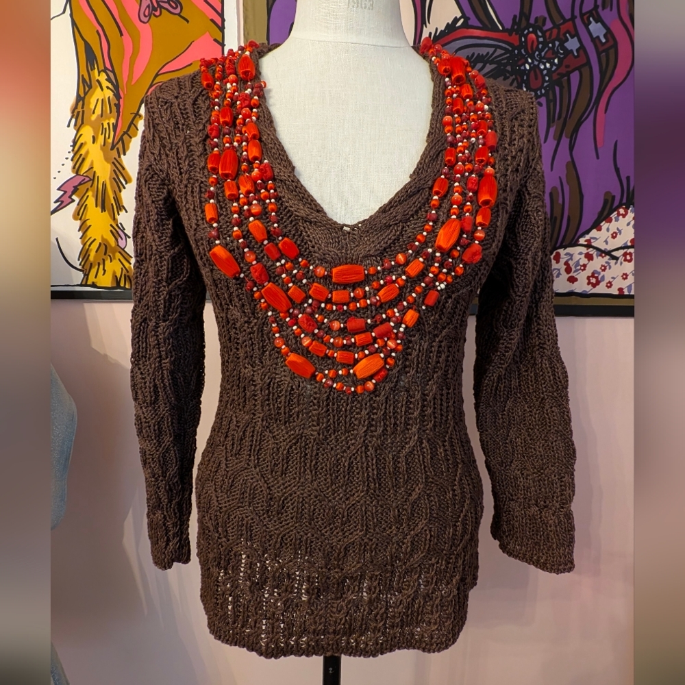 Oscar de la Renta Chocolate Knit Top